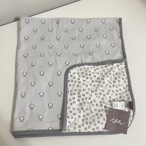 Tea Collection Gray Owls and Shapes Reversible Baby Blanket Lovey Cotton NWT